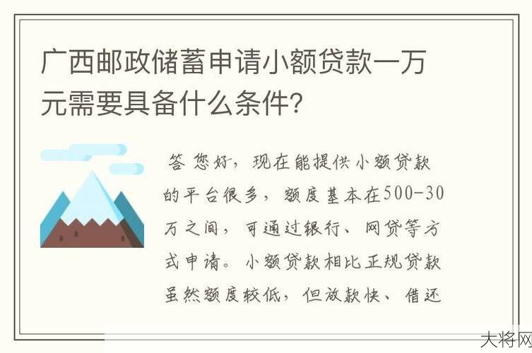 邮政储蓄小额贷款条件是什么？如何申请？-大将网