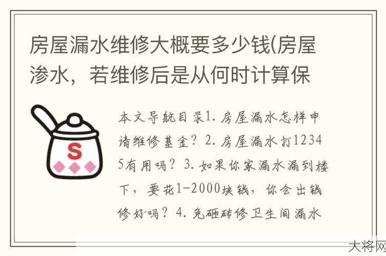 房屋漏水渗水维修费用解析，维修多少钱是合理的？-大将网